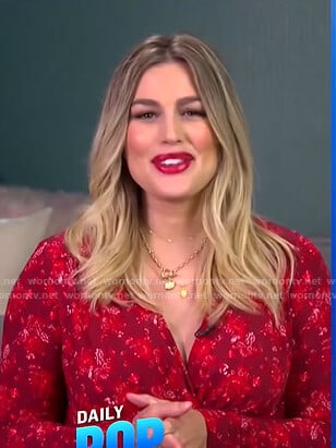 Carissa's red floral wrap top on E! News Daily Pop