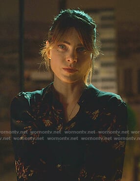 Chloe's navy floral print blouse on Lucifer