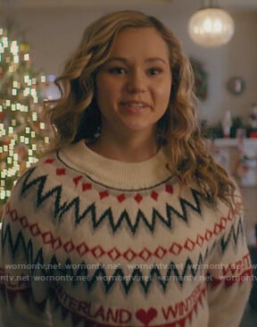 Courtney's white winterland sweater on Stargirl