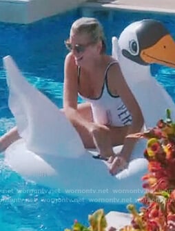 Dorinda's white Versace print swimsuit on The Real Housewives of New York City