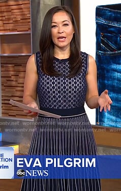 Eva Pilgrim's navy pleated knit dress on Good Morning America