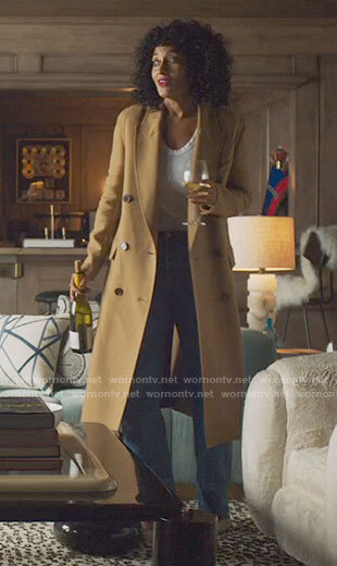 Grace's camel coat on The High Note