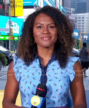 Janai's blue floral ruffle shirtdress on Good Morning America
