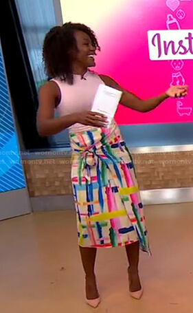 Janai's abstract print asymmetric skirt on Good Morning America