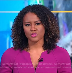 Janai's purple zip front v-neck dress on Good Morning America