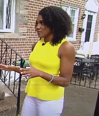 Janai's yellow sleeveless peplum top on Good Morning America