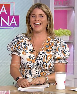 Jenna's white floral puff sleeve wrap dress on Today