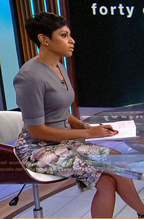Jericka's grey floral belted dress on CBS Mornings