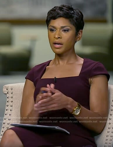 Jericka's purple square neck cap-sleeve dress on CBS This Morning