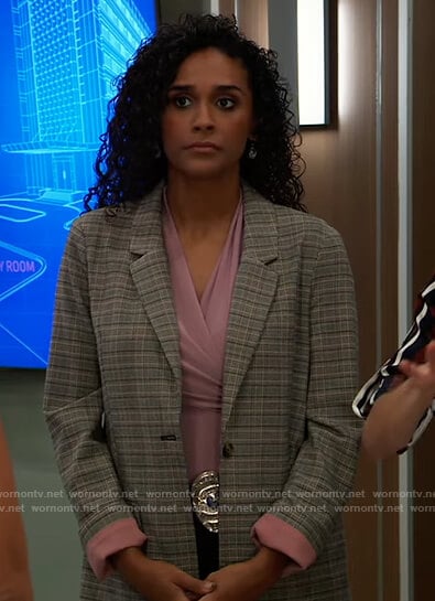 Jordan's plaid blazer with pink cuffs on General Hospital
