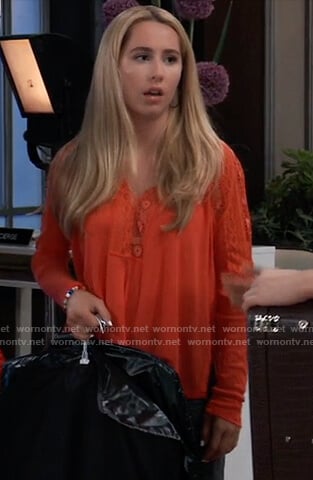 Josslyn's red lace trim top on General Hospital