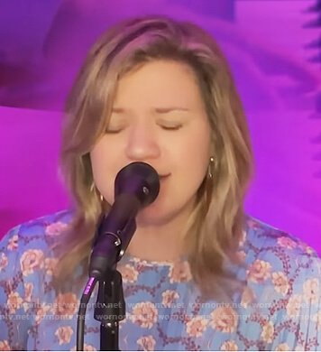 Kelly's blue floral print dress on The Kelly Clarkson Show