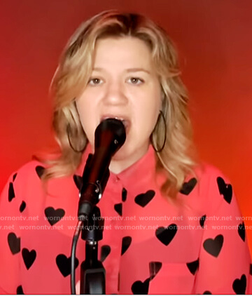 Kelly's pink heart print blouse on The Kelly Clarkson Show