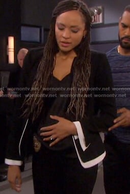 Lani's black conatrast trim jacket on Days of our Lives