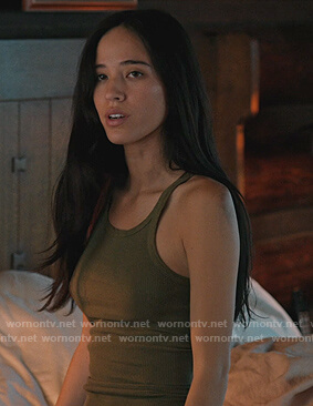 Monica's olive ribbed tank on Yellowstone