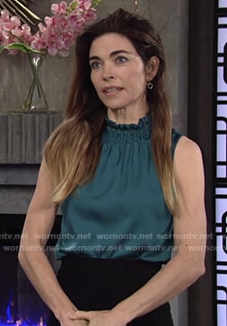 Victoria's green mock neck sleeveless top on The Young and the Restless