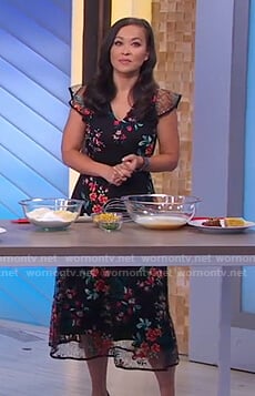 Eva's black floral tulle midi dress on Good Morning America