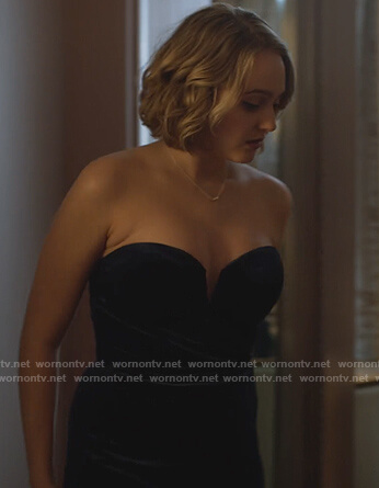Izzy's blue velvet strapless dress on LA's Finest