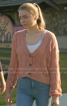 Sterling's rainbow trim tank and pink cardigan on Teenage Bounty Hunters