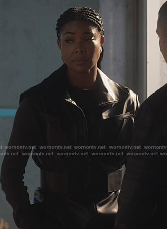 Sydney's black leather vest on LA's Finest