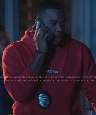 Ben's red Marathon hoodie on LA's Finest