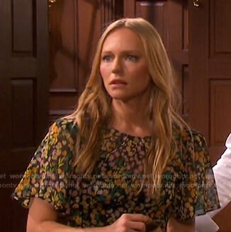 Abigal's black floral flutter sleeve dress on Days of our Lives