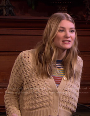 Allie's beige cropped knit cardigan on Days of our Lives