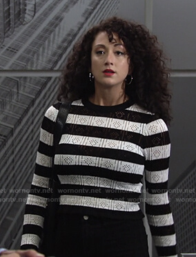 Alyssa's striped pointelle sweater on The Young and the Restless
