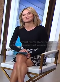 Amy's black top and printed mini skirt on Good Morning America