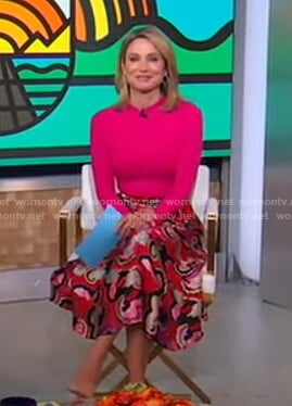 Amy's pink top and red floral skirt on Good Morning America