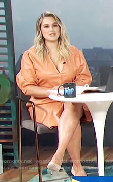 Carissa's orange leather tie waist dress on E! News Daily Pop