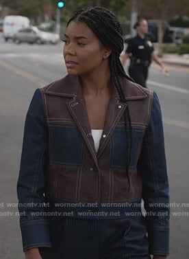 Sydney's colorblock denim jacket on LA's Finest