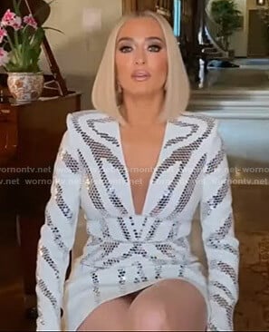 Erika's white embellishes mini dress on The Real Housewives of Beverly Hills