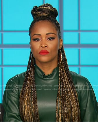 Eve's green leather mini dress on The Talk
