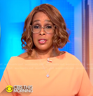 Gayle's orange off shoulder dress on CBS This Morning