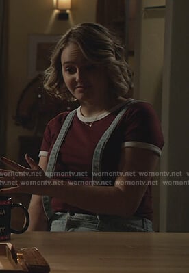 Izzy's maroon ringer tee on LA's Finest