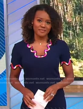 Janai's navy swirl trim dress on Good Morning America