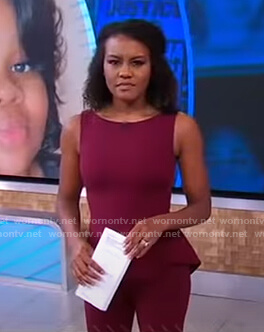 Janai's burgundy peplum jumpsuit on Good Morning America