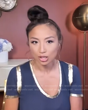 Jeannie's blue metallic trim tee on The Real