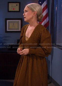 Jennifer's brown eyelet v-neck dress on Days of our Lives