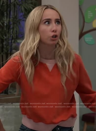 Josslyn's red colorblock sweatshirt on General Hospital