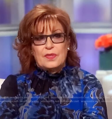 Joy's blue floral smocked neck blouse on The View