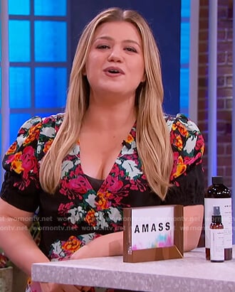 Kelly's black floral print dress on The Kelly Clarkson Show
