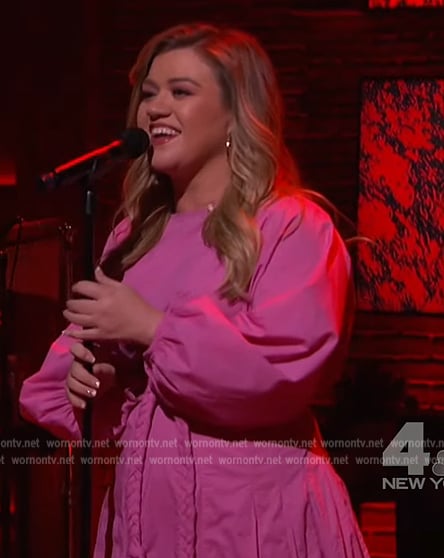 Kelly's pink rope tie waist dress on The Kelly Clarkson Show
