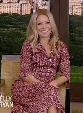 Kelly's red printed elbow sleeve dress on Live with Kelly and Ryan