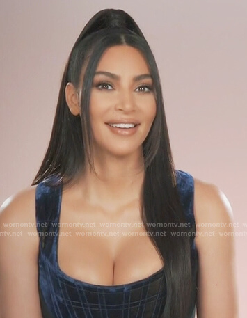 Kim's blue velvet corset top on Keeping Up with the Kardashians