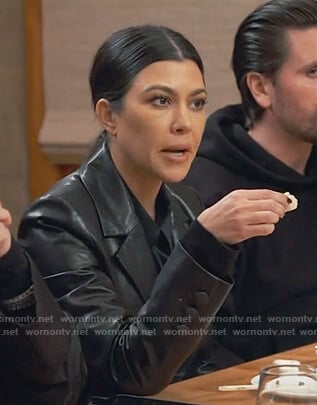 Kourtney's black leather coat on Keeping Up with the Kardashians