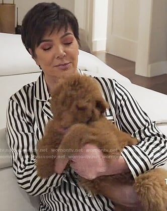 Kris's satin stripe pajamas on Keeping Up with the Kardashians
