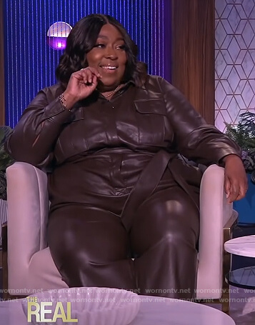 Loni's brown leather jumpsuit on The Real