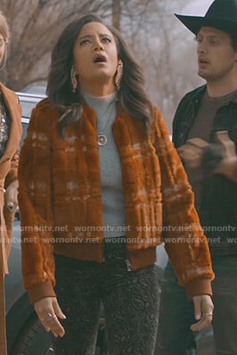 Maria's brown plaid teddy jacket on Roswell New Mexico